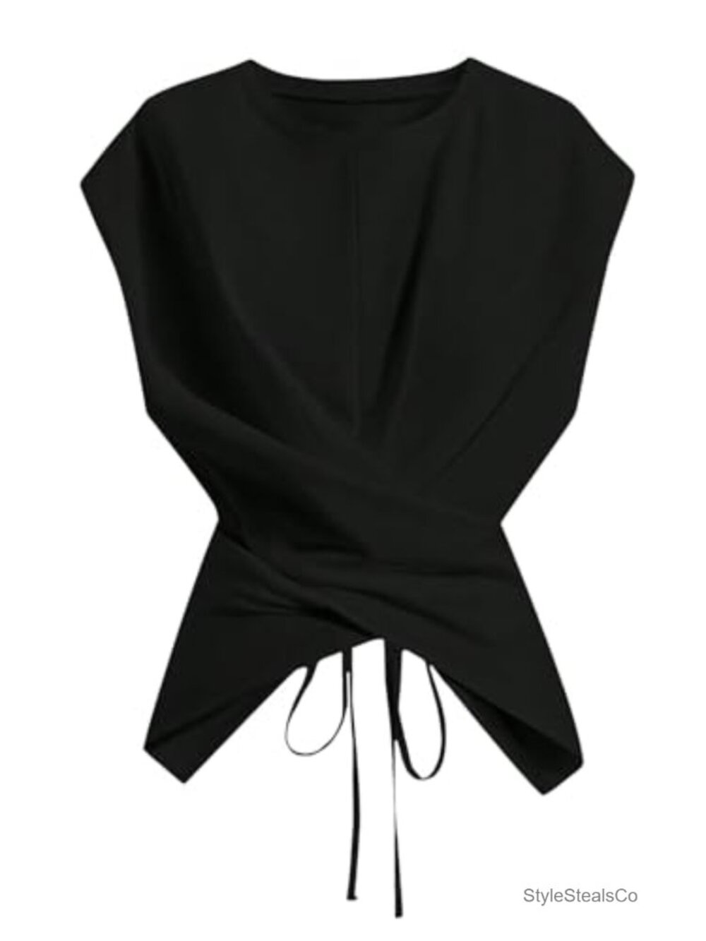 Lace Wrap Top Cinched Waist Cap Sleeve Tie Back Asymmetrical Blouse